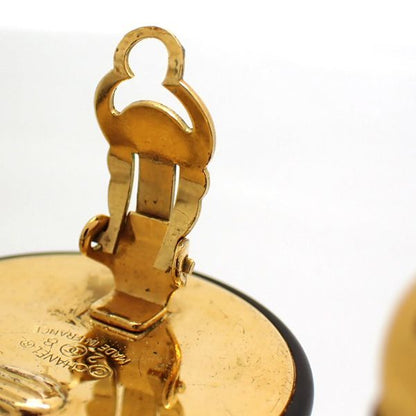 Chanel Earring 2 8 Coco Mark Black X Gold GP Round Large Vintage