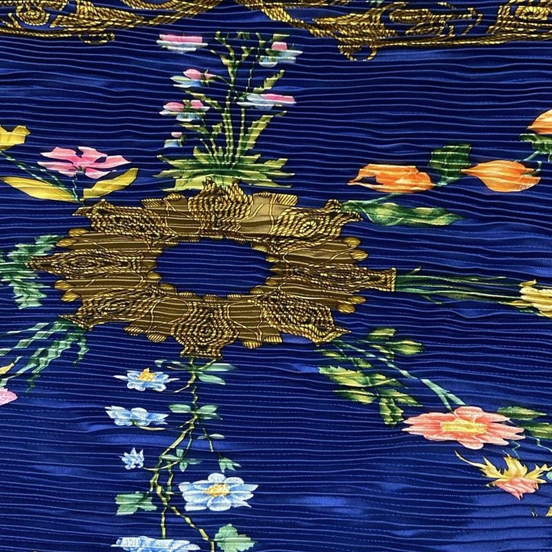 Hermes Scarf Rosange Blue×red×multi Floral/pleated