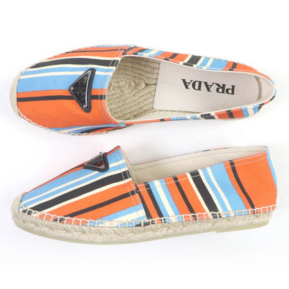 Prada 2de136 Stripe Triangle Logo Triangle Plate Espadrilles Slip-on Orange 8