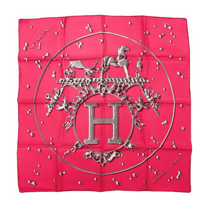 Hermes Carre 45 VIF Argent Silver Drops 100% Silk Pink Scarf