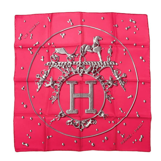 Hermes Carre 45 VIF Argent Silver Drops 100% Silk Pink Scarf