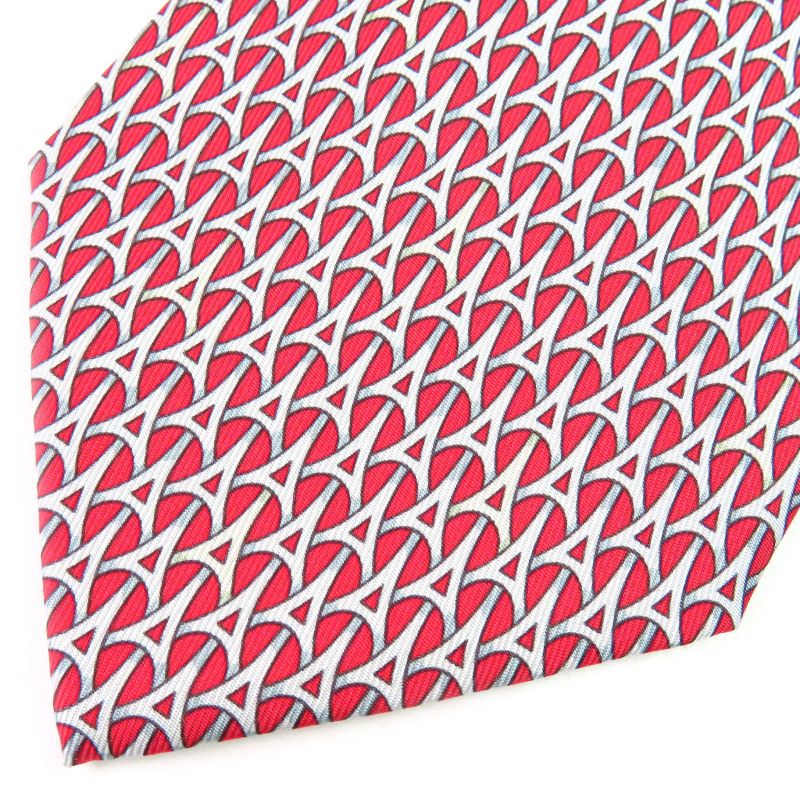 Hermes 5265 SA 100% Silk Geometric Pattern All-over Design Cravat Tie Red With