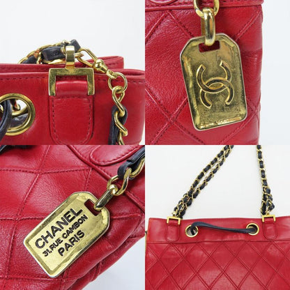 Chanel Shoulder Bag Bicolore Chain Lambskin Red Gold Hardware Mini Bag Drawstrin