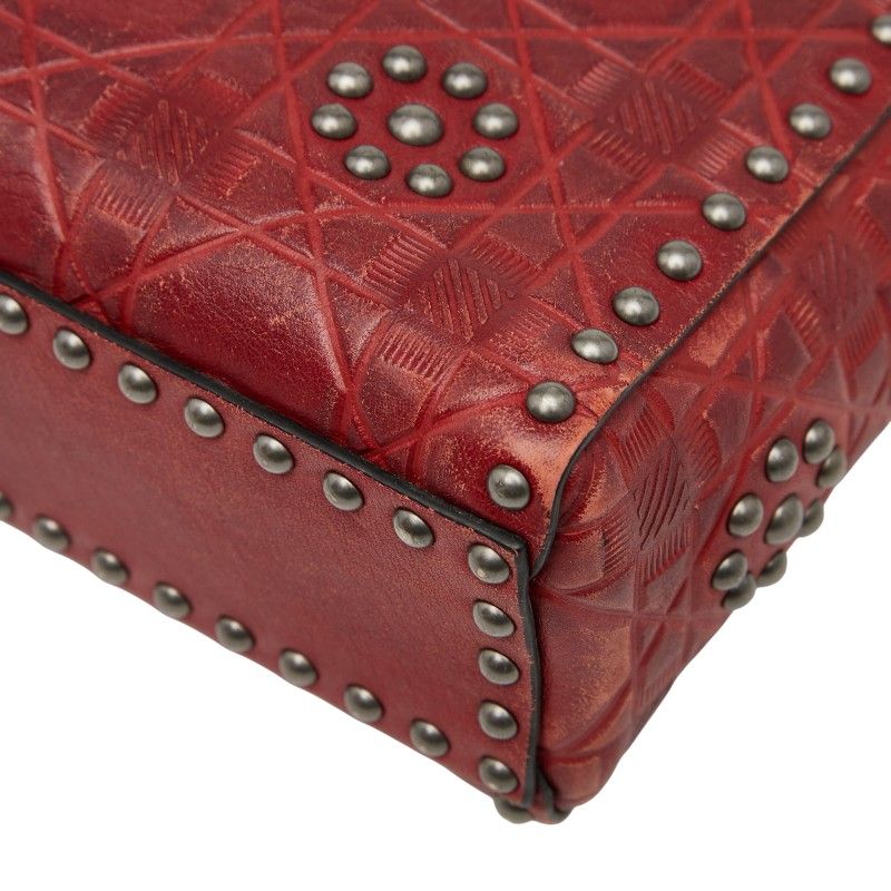 Dior Canage Lady Dior Mini Studded Handbag Chain Shoulder Bag 2WAY Red Leather