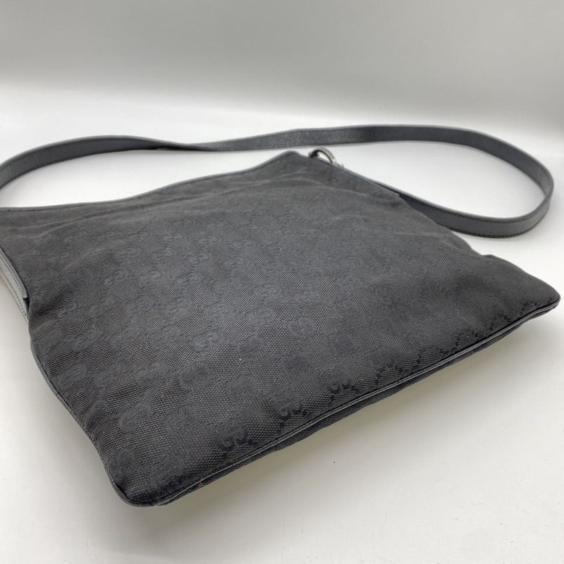 Gucci 113013 GG Canvas Shoulder Bag Leather Black Ladies Men Vintage Fashion