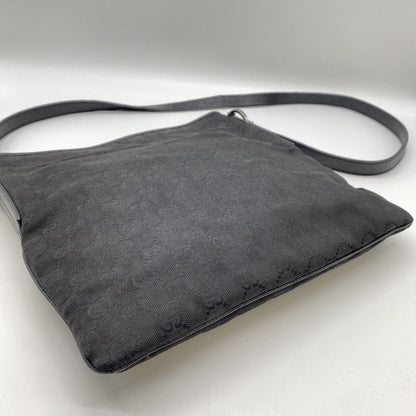 Gucci 113013 GG Canvas Shoulder Bag Leather Black Ladies Men Vintage Fashion