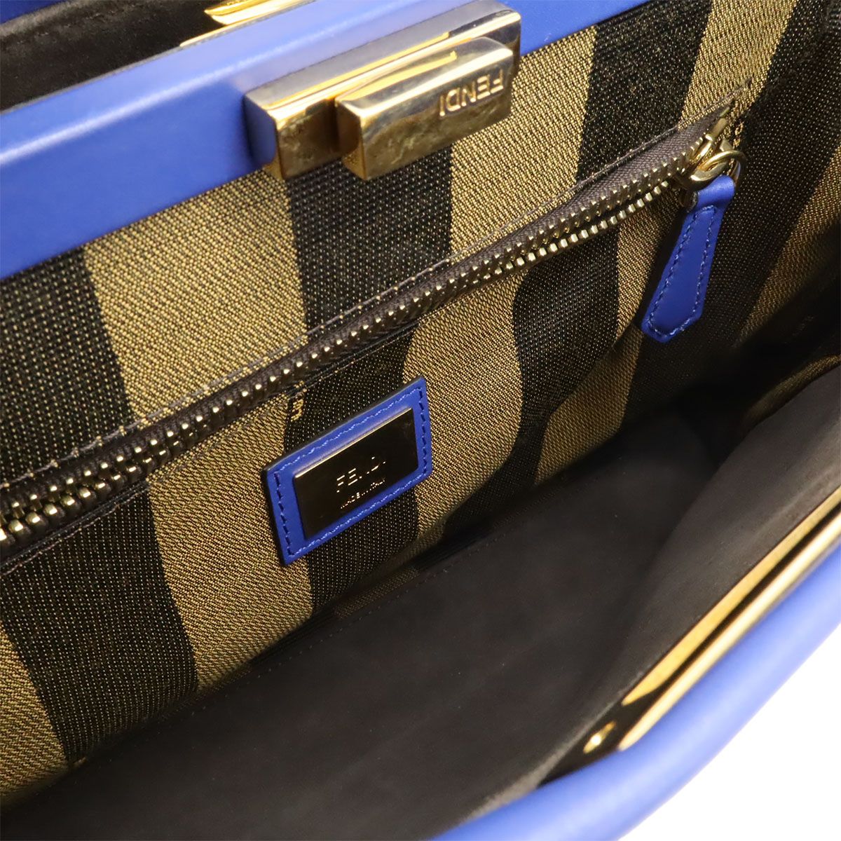 Fendi Peekaboo Regular Handbag Tote Bag 2WAY Shoulder Bag Leather Blue Blue