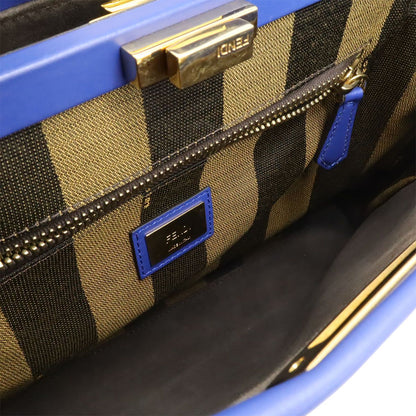 Fendi Peekaboo Regular Handbag Tote Bag 2WAY Shoulder Bag Leather Blue Blue