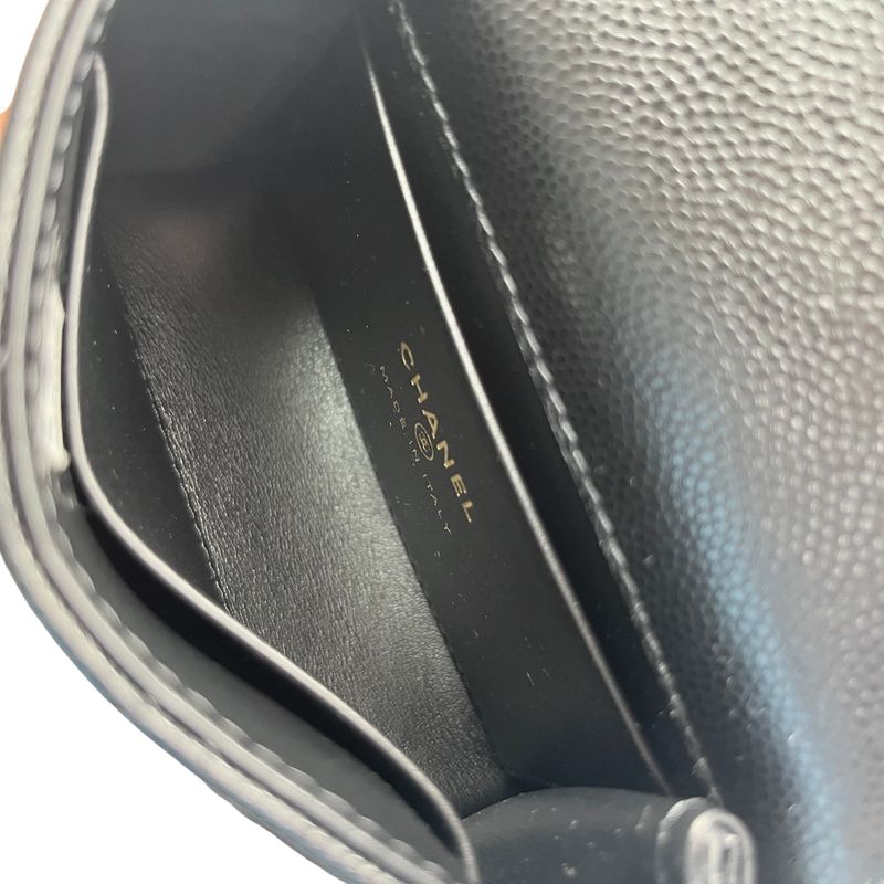 Chanel Shoulder Bag Leather Coco Handle Micro Caviar Skin Gold Hardware Black