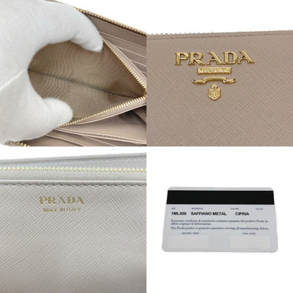Prada Saffiano Long Wallet Round Zipper 1ml506 Beige