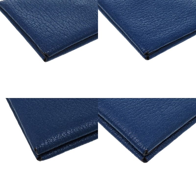 Hermes Calvi Duo Chevre Deep Blue Engraved B 0850 Blue Card Case Hermes