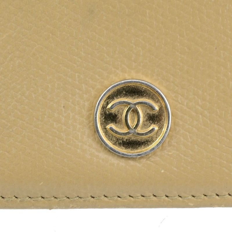 Chanel Wallet Coco Button Fold Wallet Leather Beige 60ka506