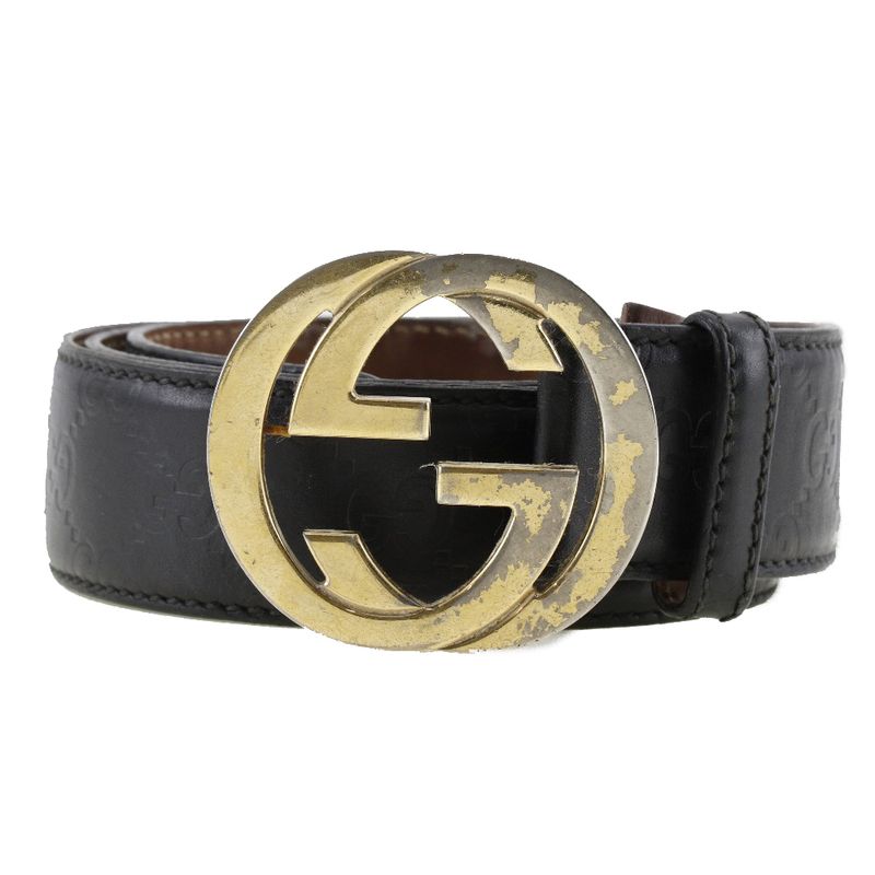 Gucci Interlocking GG 114876 Cima Leather Black Men's Belt