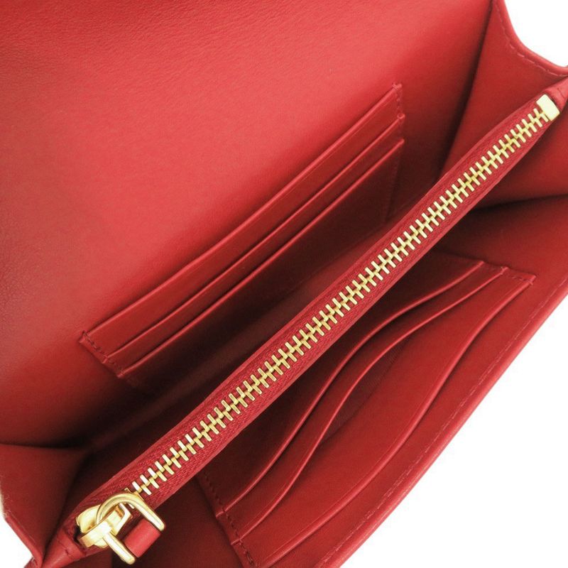 Prada 1m1437 Nylon Leather Red Shoulder Wallet Long Wallet Red 1800 Prada