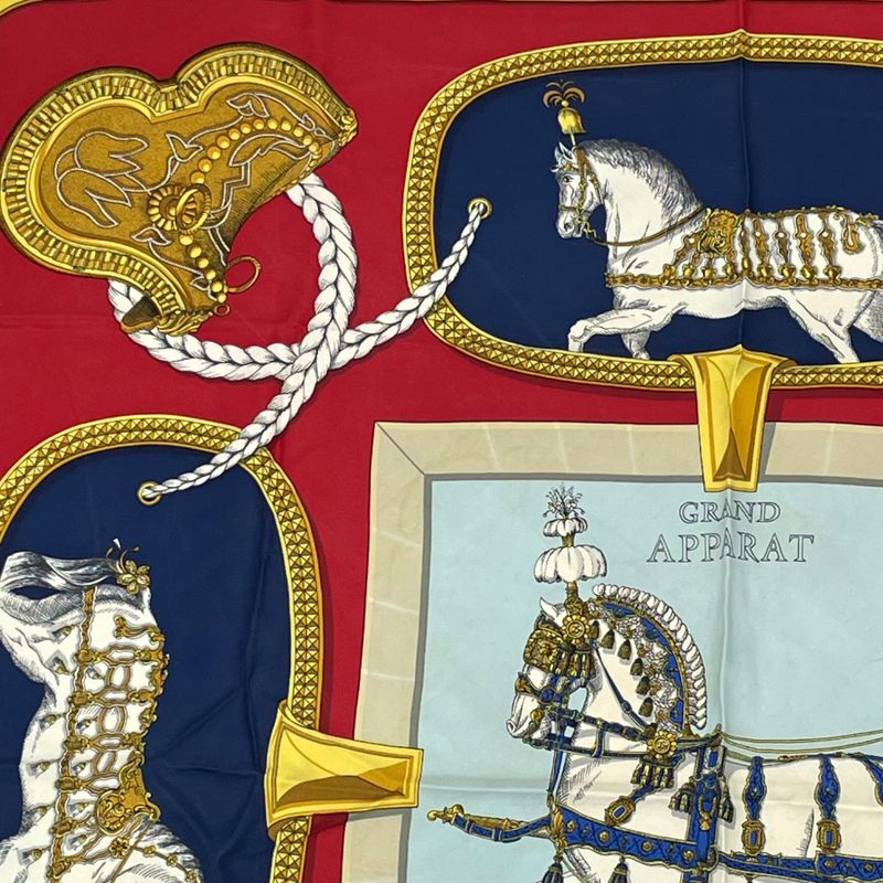 Hermes Carre 90 Grand Apparat Horse In Full Dress Multicolor Scarf 100% Silk