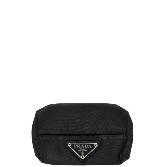 Prada Plat Triangle Logo Plate Tissue Case Pouch Black Nylon Women's Prada