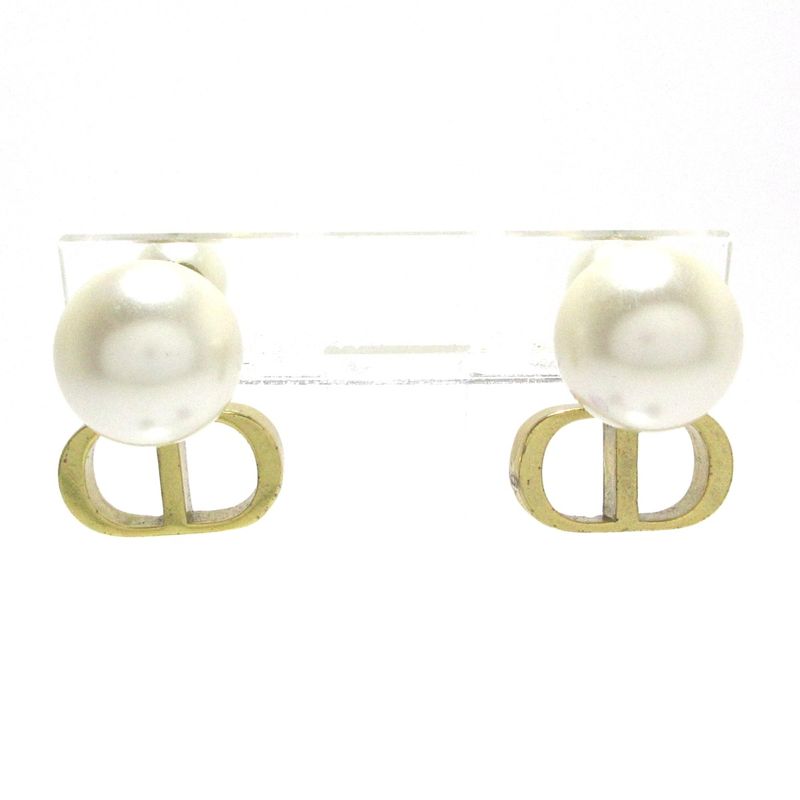 Dior/christian Dior Earrings Tribal Ball Ivory And Gold CD Motif