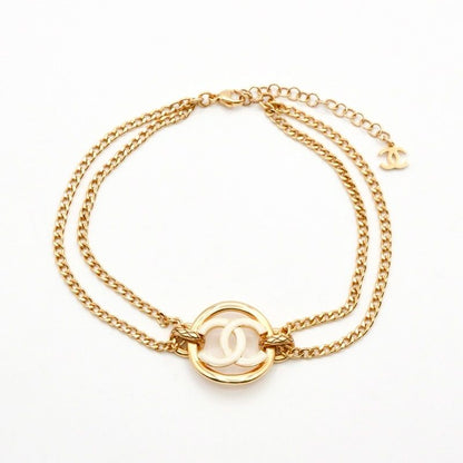 Chanel Necklace Pendant Choker Gold White Here Mark Circle