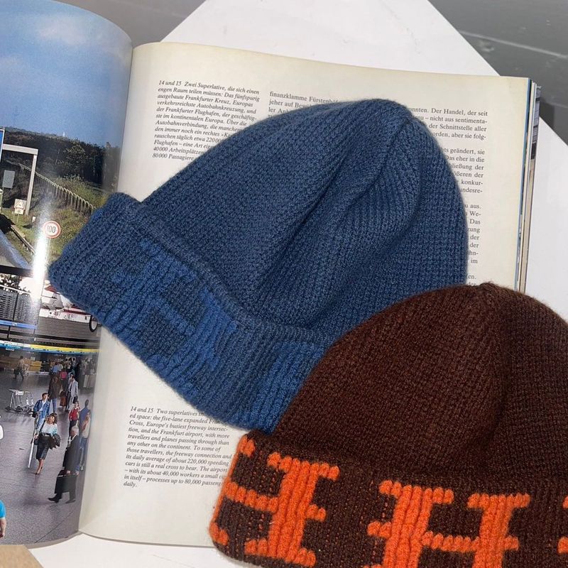 Hermes 19091899024330 H Logo Cashmere Knit Cap Men's Navy ME