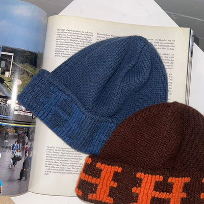 Hermes 19091899024330 H Logo Cashmere Knit Cap Men's Navy ME