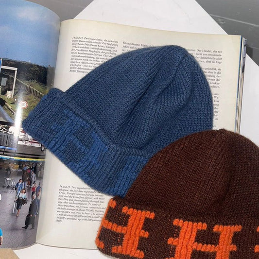 Hermes 19091899024330 H Logo Cashmere Knit Cap Men's Navy ME