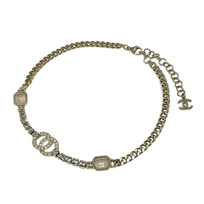 Chanel Necklace Pendant Choker Gold Coco Mark Rhinestone Chain