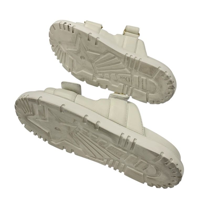 Christian Dioract Sandals Shoes Leather Ivory Gold Logo Velcro Strap