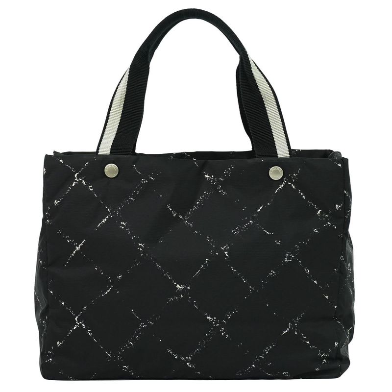 Authentic Chanel New Travel Line Tote Bag Handbag Nylon Black New Travel Line