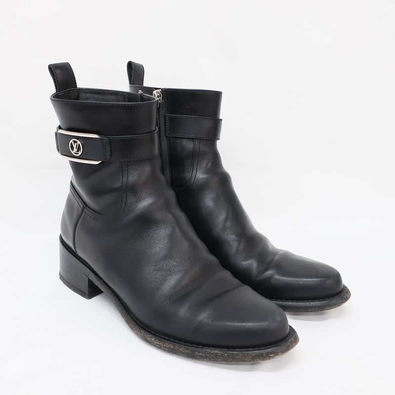 Louis Vuitton Boots Waist Side Line Black Svhardware LV Short Leather