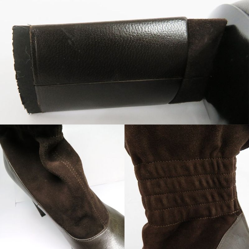 Fendi Thick Heel Platform Boots 36.5 Brown Leather Suede Shorts Back