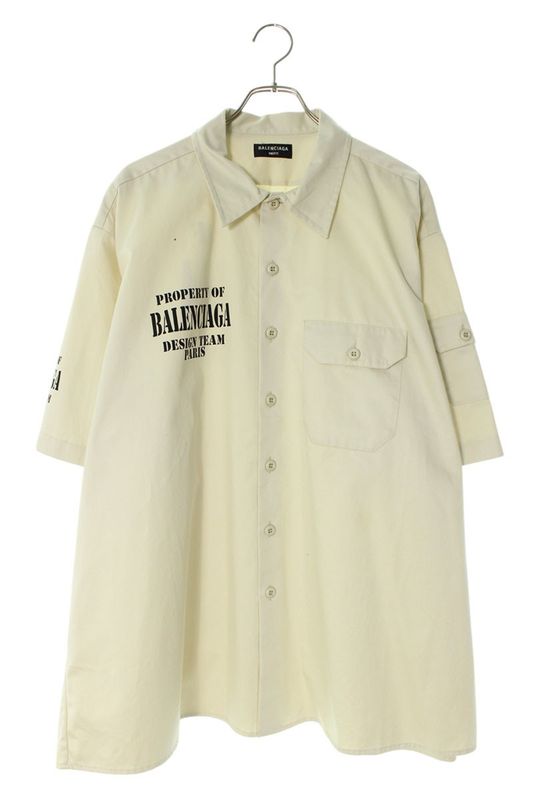 Balenciaga 22AW 704387 Tkp24 Logo Print Property Pocket Short Sleeve Shirt Men 1