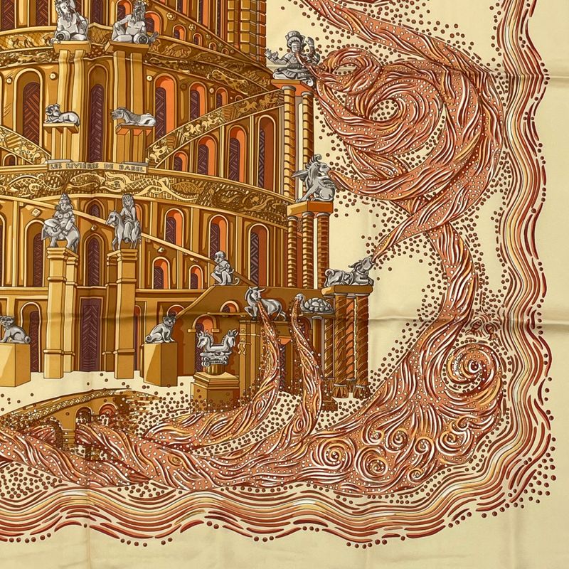 Hermes Carre 90 LES Rivieres DE Babel River Of Babel Scarf 100% Silk Beige