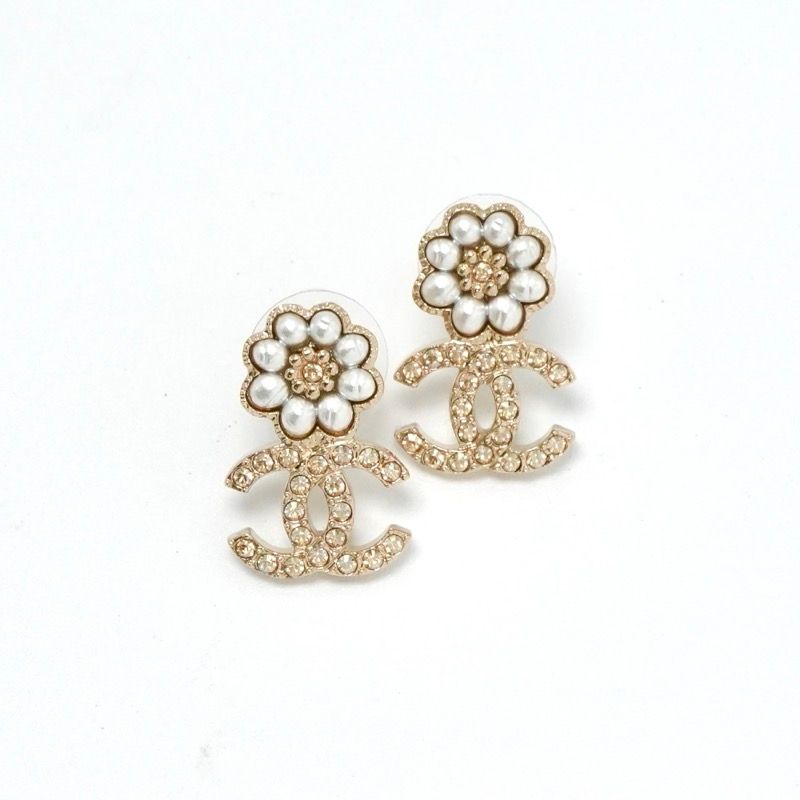 Chanel Earrings Earring Gold White Coco Mark Flower Rhinestone