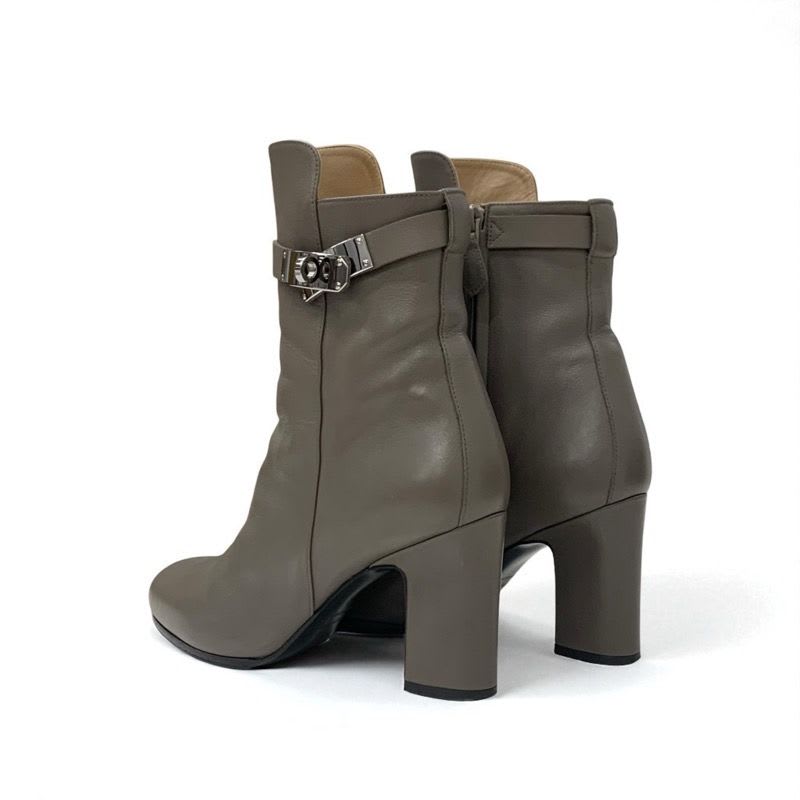 Hermes Boots Short Shoes Leather Grey Silver Kelly Hardware