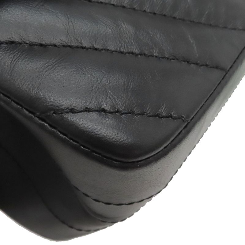 Chanel Shoulder Bag Chevron 2.55 20 Leather Black Silver Hardware Black W Chain