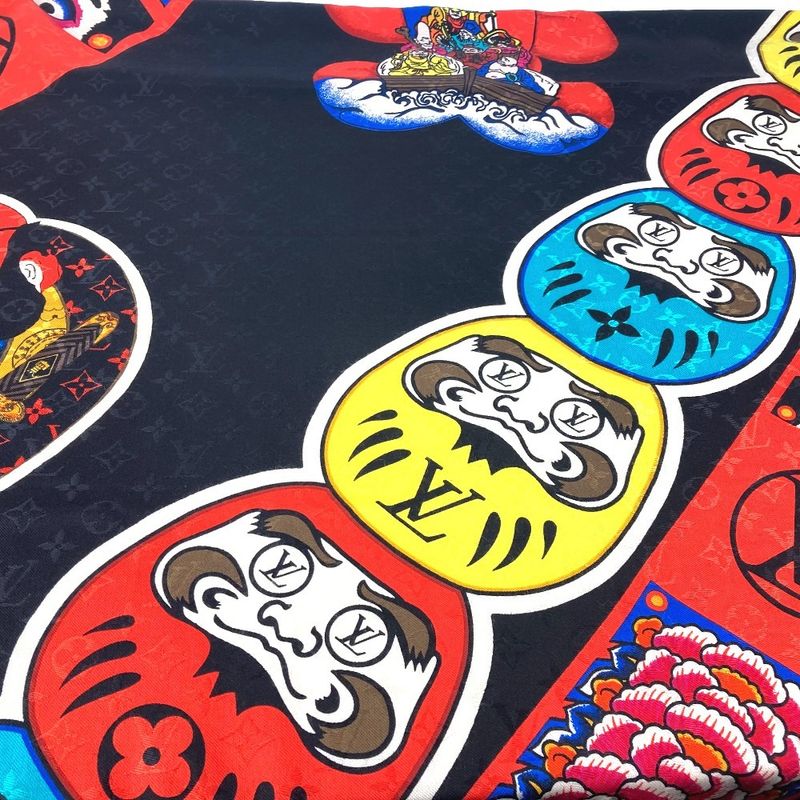 Louis Vuitton Shawl Monogram Kabuki Sticker Mp1944 Silk Black