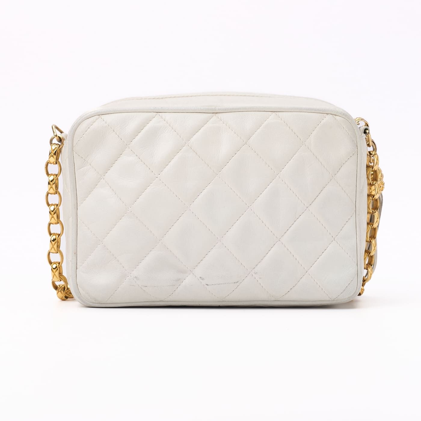 Chanel Matelasse Coco Mark With Fringe Bijoux Chain Shoulder Lambskin White