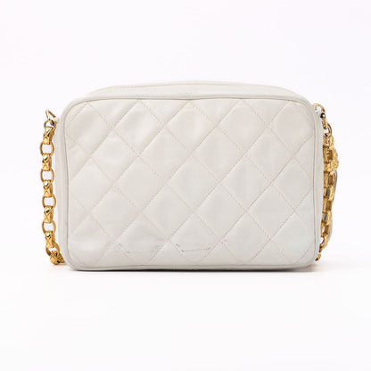 Chanel Matelasse Coco Mark With Fringe Bijoux Chain Shoulder Lambskin White