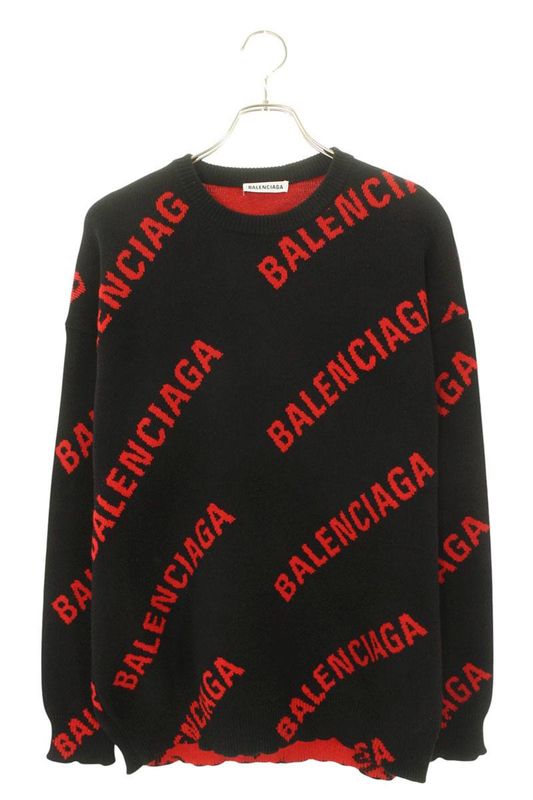 Balenciaga 20AW 625329 T3178 Logo All Over Jacquard Oversized Knit Men's XS