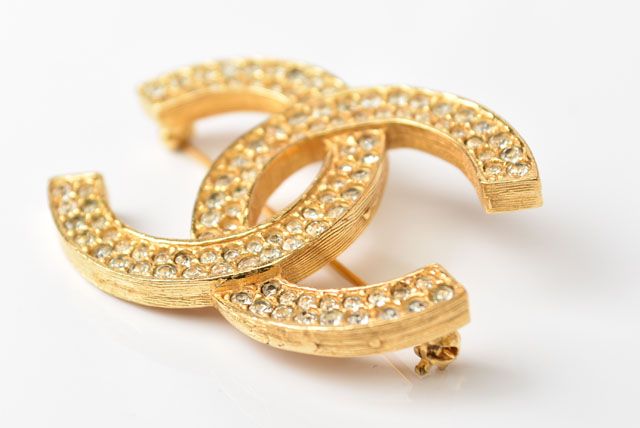 Chanel Brooch Pin Brooch Coco Mark Rhinestone Gold