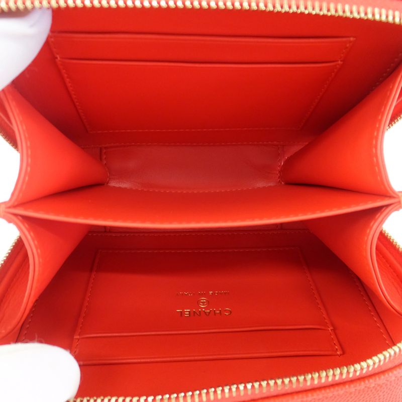 Chanel CC Filigree-mini Chain Shoulder Bag Red Caviar Skin Coco Mark