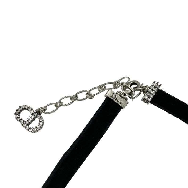 Christian Dior Ja Necklace Pendant Choker Black Silver Velvet Rhinestone
