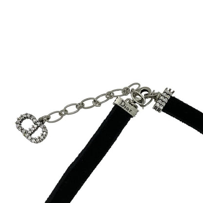 Christian Dior Ja Necklace Pendant Choker Black Silver Velvet Rhinestone