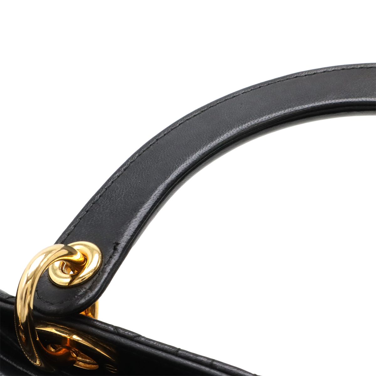 Christian DIOR Lady Dior Cannage Handbag Tote Bag Lambskin Black Black Gold