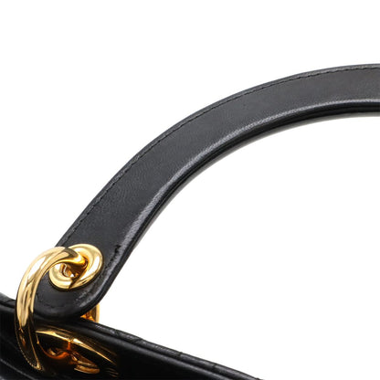 Christian DIOR Lady Dior Cannage Handbag Tote Bag Lambskin Black Black Gold