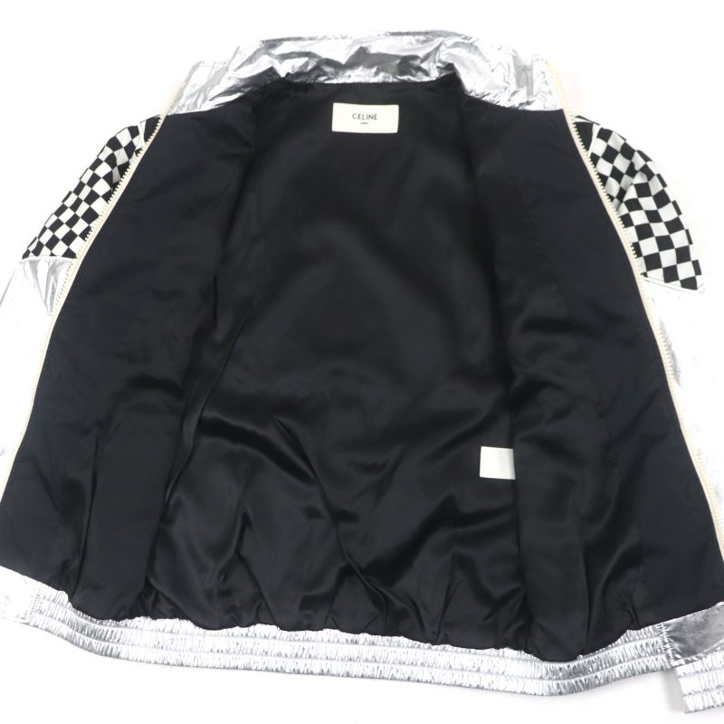  Celine 21AW 2w420819l Loose Checkerboard Boucle Logo Zip-up Blouson Silver