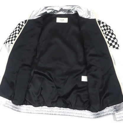  Celine 21AW 2w420819l Loose Checkerboard Boucle Logo Zip-up Blouson Silver