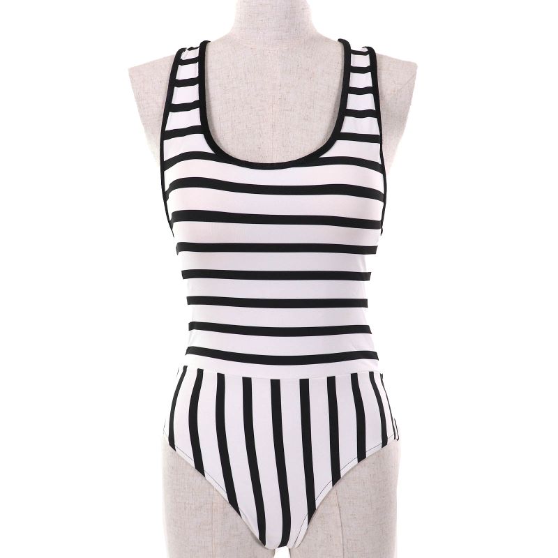 CHANEL 22C P71948 Coco Mark Strap Pattern Swimwear Swimsuit Dress White Black
