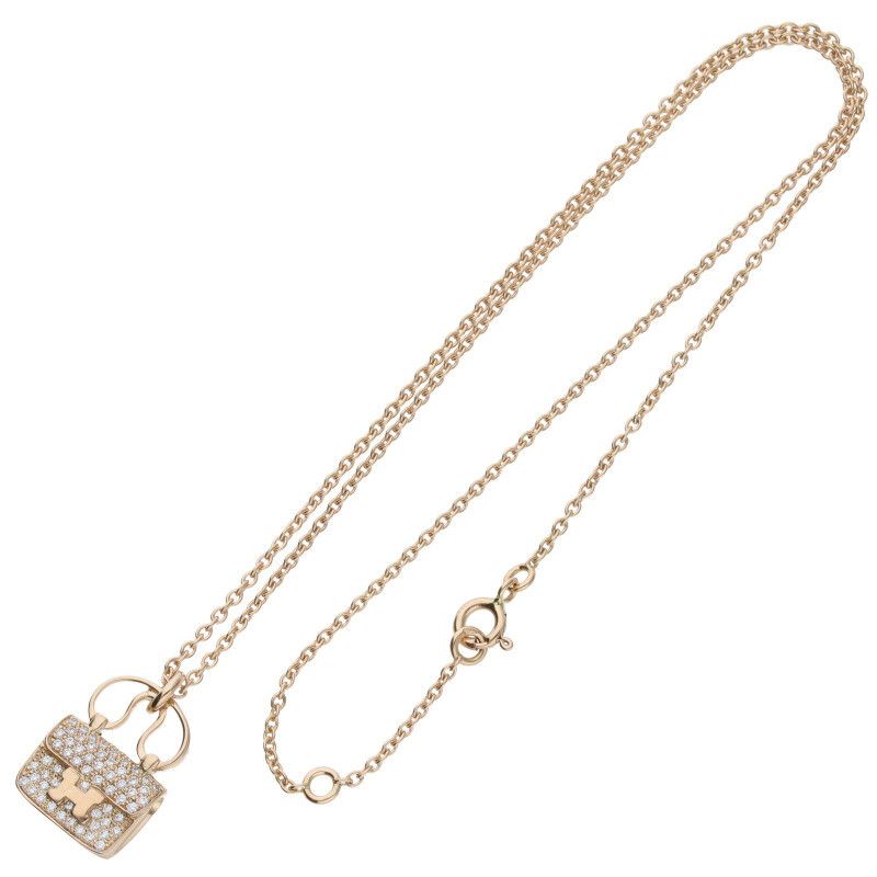 Hermes Amulet Constance 18K Pink Gold Diamond Necklace Men's