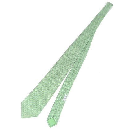 Hermes 5598ma Silk 100% Airplane Plane Plate All Over Pattern Wide Tie Green